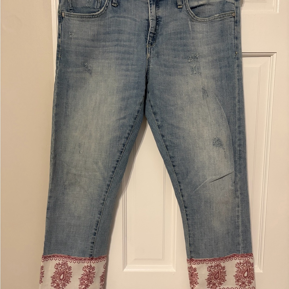 Anthropologie Pilcro Light Wash Jeans with Printed Fringe Hem